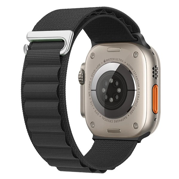 Alpine Loop Nylonarmbånd for Apple Watch-reim 49mm 42mm 44mm 45mm 41mm 40mm 38mm Stropp for iWatch Series Ultra 2/SE/9/8/7/6/5/4/3 Svart Svart Black Ultra 2 1 49mm