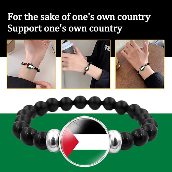 Palestina Time Jewel Flag Armband Män & Kvinnor Svarta Pärlor