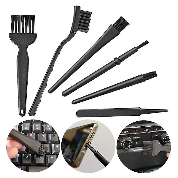 6-in-1 Keyboard Brush Set Electronic Dust Cleaning Removal Brush Kit Plastic Black Small Portable Brushes