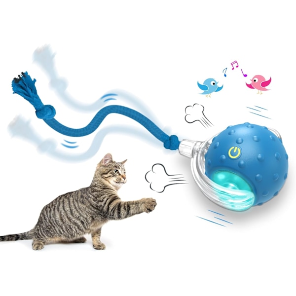 Interaktiv Kattboll för Innekatter - Snabb Rullning på Matta, Kvittrande & Rörelseaktiverad Katt Leksak (Blå)