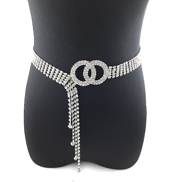 Damkorsband med strass, glänsande diamant, modekristall, dubbla O-ringar, midjeband för jeans och klänningar [db] Sliver