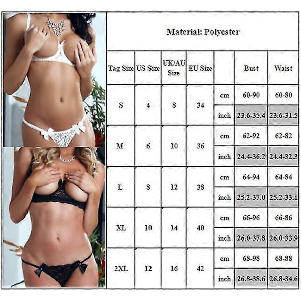 Erotisk blonde-BH med tanga for kvinner, sett med åpen BH uten skåler, undertøy, nattøy Svart Black L