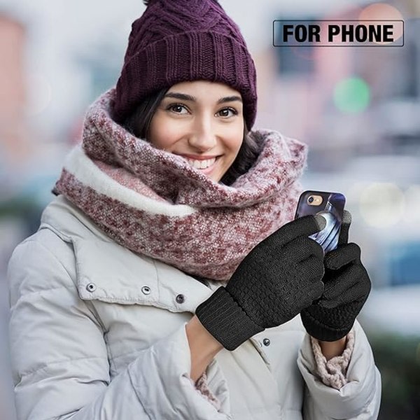 Par pekskärmshandskar för damer varma fleecefodrade stickade handskar Elastisk manschett Vinter texthandskar