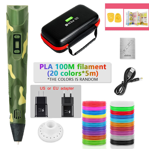 DIY 3D-pen til børn - 3D-printerpenne, tegnepenne med PLA-filament - Nyhedsgaven til børns fødselsdag eller julegave - PLA-filament PLA Filament Green-100M