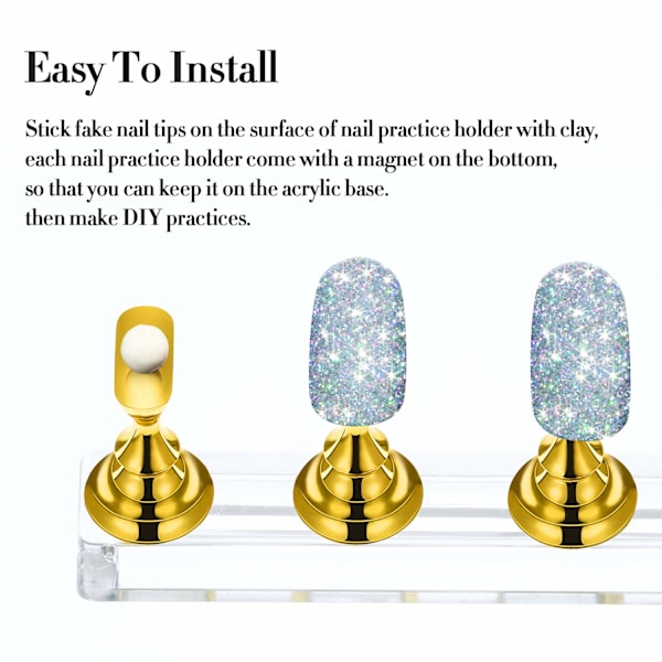 2 Set Akryl Nagelkonst Övningsställ Magnetisk Nagelspetshållare Träning Fingeragel Displayställ DIY Nagel Kristallhållare