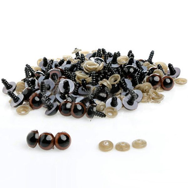 Haloppe 100 stk. 8-20 mm Sikkerhedsøjne i Plastik til Teddybjørn Dukke Dyr Marionet Håndværk DIY Db Brun Brown 8mm