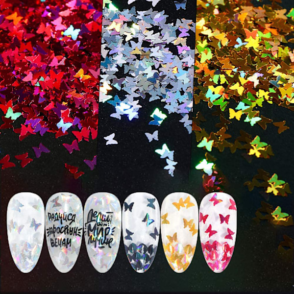 12 Färger Fjäril Glitter Nagelpaljetter Nagelkonst Flakes Färgglada Konfetti Glitter Dekaler 0.1