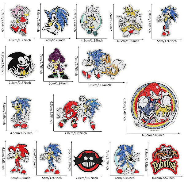 Sonic Tema Broderade Märken Sy På/Stryk På Märken Dekoration Applikation För Kläder, Hatt, DIY Tillbehör 16st