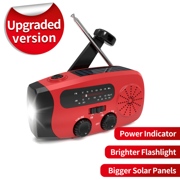 Veva radio med vev, solceller, ficklampa och 2000mAh powerbank