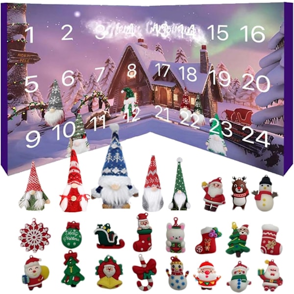 Adventskalender 2024, Julekalender med 24 Figurer, Bærbar Feriegave til Voksne, Barn og Venner 5 gnomes + 19 gadgets