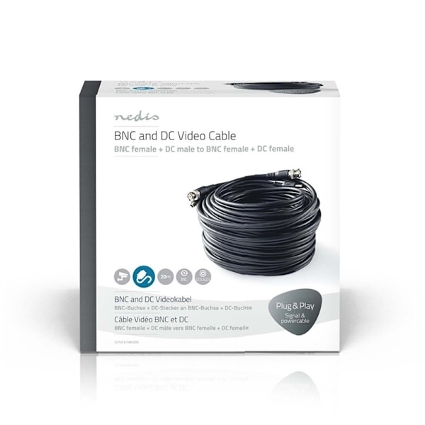 Nedis CCTV kamera kabel | BNC / DC | 20,0 m | Rund | PVC | Sort | Gaveæske 1488