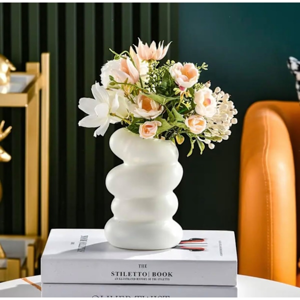 Vit Plastspiralvas, Nordisk Blomsterarrangemangskruka för Kök, Vardagsrum, Sovrum, Heminredning