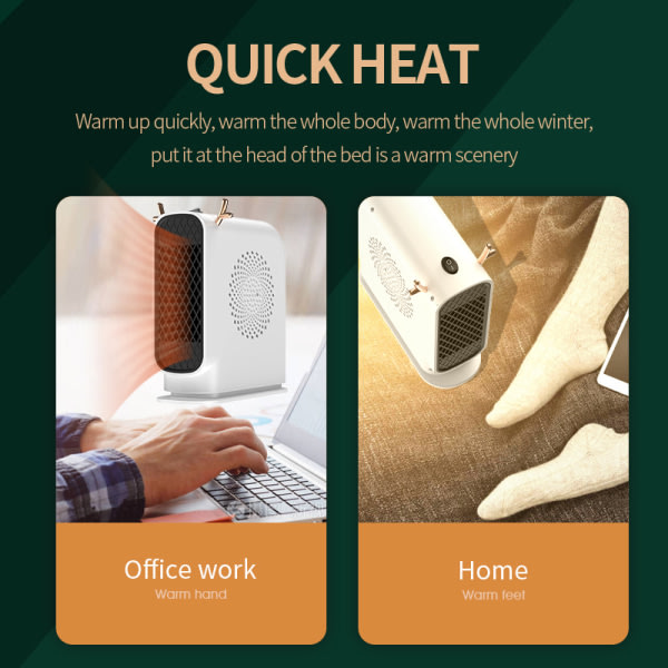 Värmefläkt med negativ jonrening, bärbar värmefläkt för kontor, hem och fest med justerbart och överhettningsskydd Vit