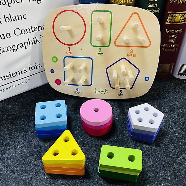 Set Träklossleksak Säker Praktisk Färdighet Matchande Spel Färg Formigenkänning Stapelleksak för Ålder 1-3