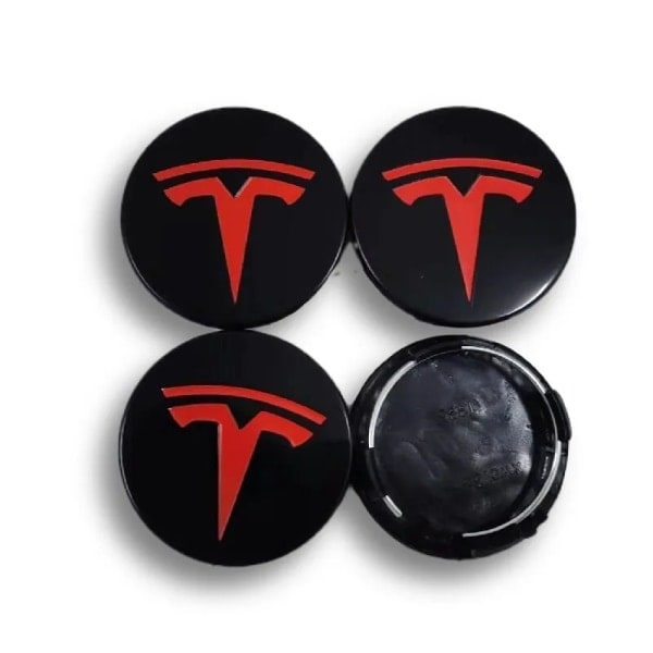 4-pack - Tesla Navkapslar / Hjulnavsemblem Black/red