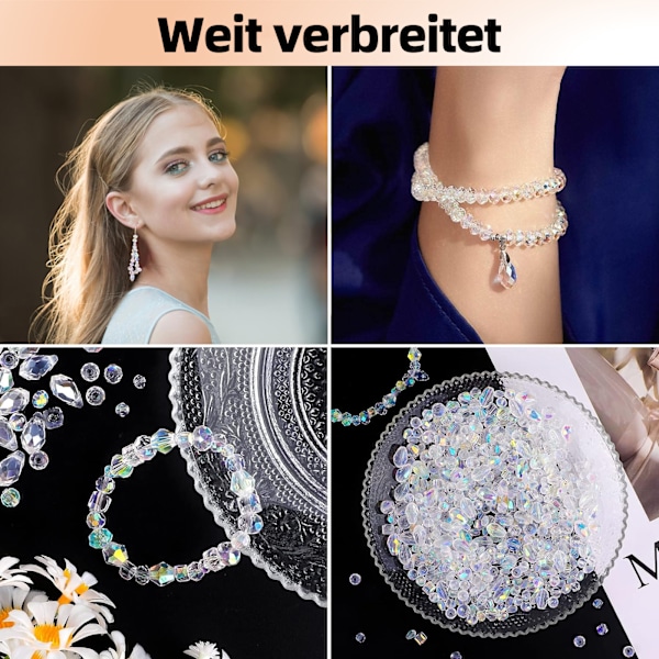 Pakke med 600 Facetterede Perler, 4/6/8mm Krystalglas Perler, Perler til Trådning, Glitter Perler, Klart Krystalglas med Beholder til Håndværk,
