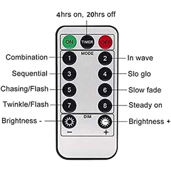 10M 100 LED-valosarja kaukosäätimellä ja ajastimella 8-asentoinen himmennettävä akku