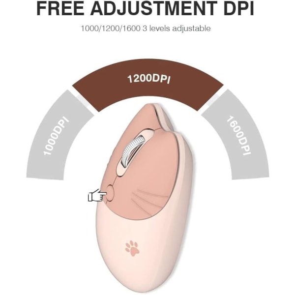 Trådløs mus med søte kattepoter - 1600 DPI - Mindre støy - Bærbar USB-mus - Trådløs mus for PC, bærbar PC, MacBook - Perfekt gave til jenter (lilla)