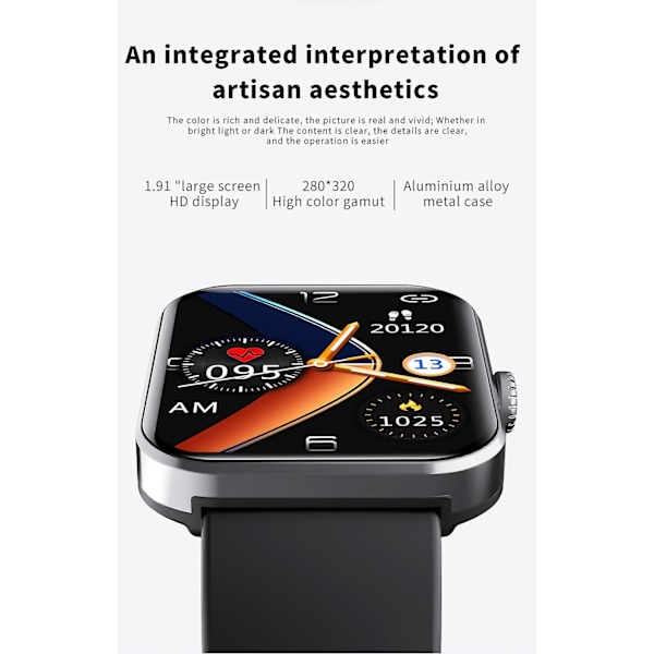 F57l Verensokerimittari Älykello Kehon Lämpötila Vedenkestävä HRV EKG-monitori) black