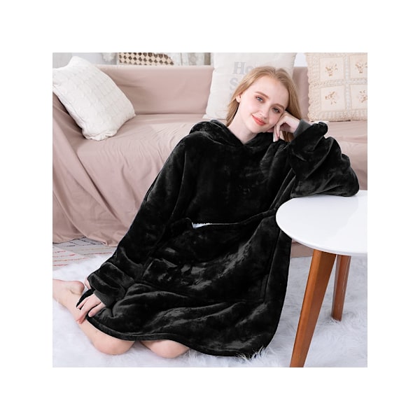 Oversized Hoodie med Hætte - Filt Black Svart