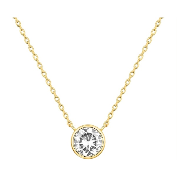 Forgyldt Cirkel CZ Solitaire Halskæde | Elegant Bezel Vedhæng | Fint Kubisk Zirkonia Halo Choker Halskæder til Kvinder