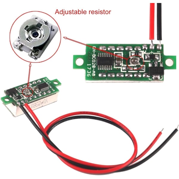 5 stk. Digital DC Voltmeter 0,28 tommer To-tråds 2,5V-30V Mini Digital DC Voltmeter Spenningsmåler, LED Digital Spenningsmåler (Rød)