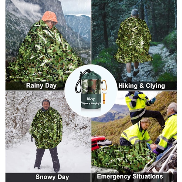 Nödsovsäckar Termiska Nödfiltar Ultralätta Rymdfiltar Överlevnad Vattentät Bivy Sack Multifunktionell Överlevnadsutrustning för Vandring 2pcs