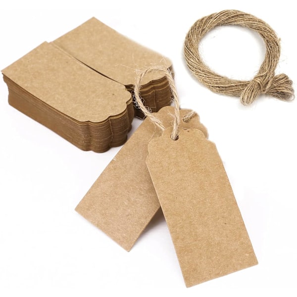 Kraft Papiretiketter, 200 stk Brune Etiketter + 200 stk Gaveetiketter med Snor DXGHC