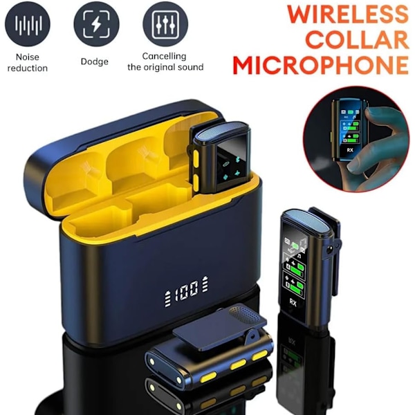 Trådlös Lavalier Mikrofon Dubbel Brusreducering Stereo Mikrofon med Laddningsfodral för Kamera Smartphone Livestreaming