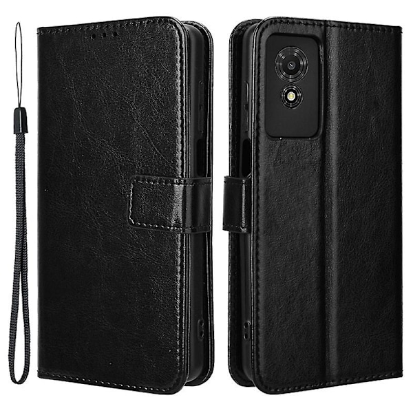 Til TCL 501 Wallet Case Stående Crazy Horse Texture Læder Telefon Case - Rød Sort Black TCL 501