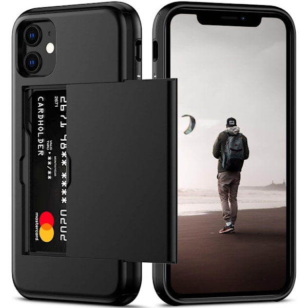 iPhone 11 - Stöttåligt Skal med Kortfack Extra Förstärkt Svart Svart Black Apple iPhone 11