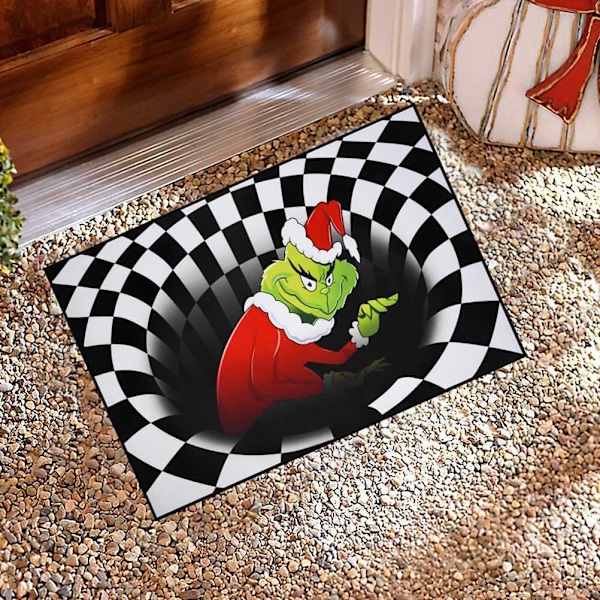 3D Illusions Julemåtte, Skridsikker, Indendørs/Udendørs, til Julepynt Indendørs og Udendørs Dørmatte Forgangsmåtte