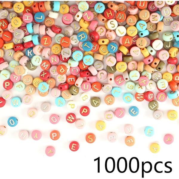 1000 alfabetpärlor, akrylpärlor, 4x7 mm guld alfabet A-Z
