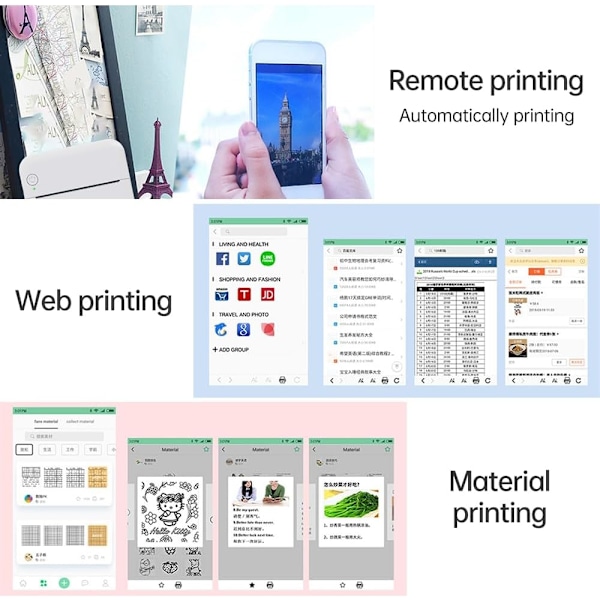 Mini ficktermoprinter, Smartphone-fotoprinter, 203DPI fototryck, stödjer BT-anslutning för smartphone, med 1 pappersrulle 57 mm (blå)
