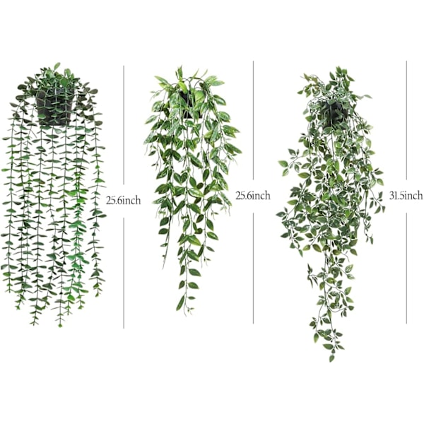 Kunstige hængeplanter 3 pakke falske potteplanter til væg hjem soveværelse kontorindretning