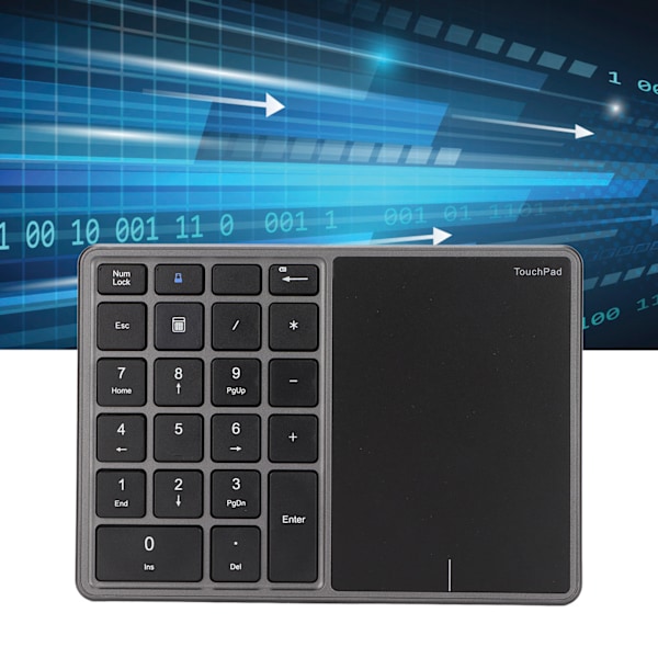 Trådløst numerisk tastatur med touchpad, 22 taster, 2.4G, dobbelt tilslutningstilstand, Type-C interface, bærbart tastatur til bærbar computer, grå