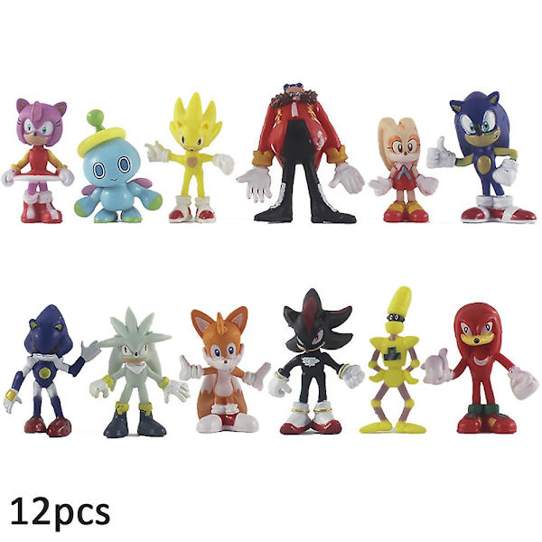 12 stk. Sonic Actionfigurer til Børn og Voksne Tegneseriefigurer Legetøj Kagepynt Samleobjekter Model Dukke Legesæt Skrivebordsdekorationer Gaver