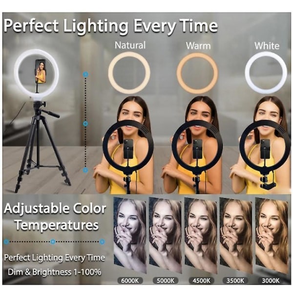 26cm Foto Ringlight Led Selfie Ring Light Telefon Fjernbetjening Lampe Fotografering Belysning Sort