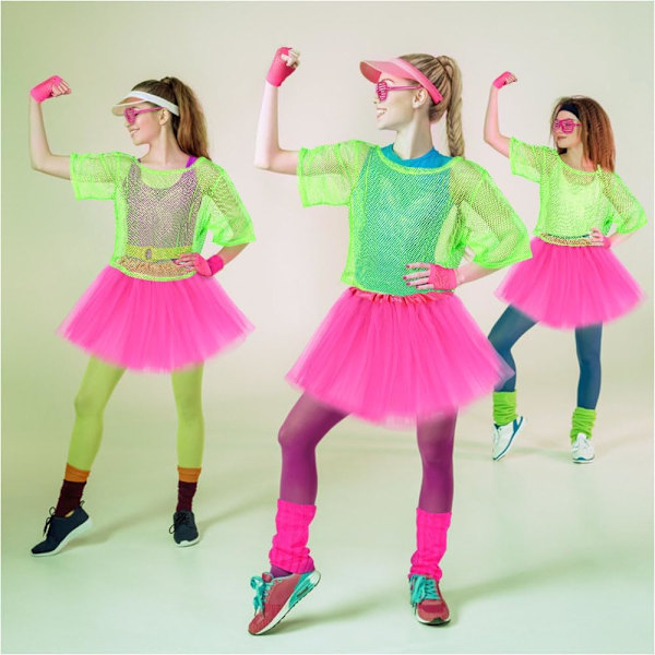 80'er Neon Party Outfit Kostume Tilbehør Sæt, 1980'er Retro Tema Party Dekoration Outfit til Kvinder Piger BB【HY】 B 1PCS