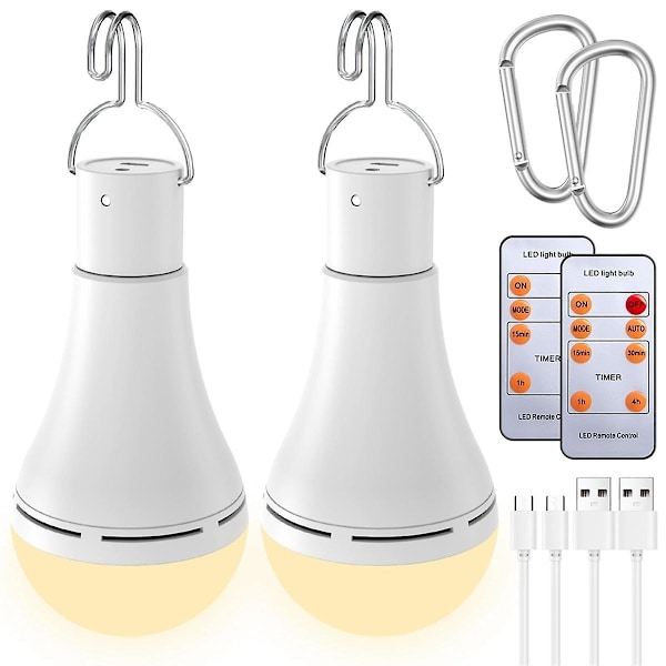USB-uppladdningsbara LED-lampor med fjärrkontroll för strömavbrott, LED-hänglampa med krok för utomhus, 2-pack