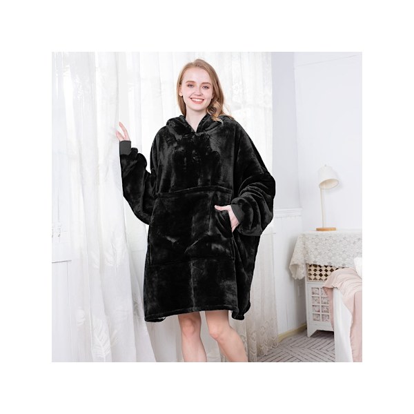 Oversized Hoodie med Hætte - Filt Black Svart