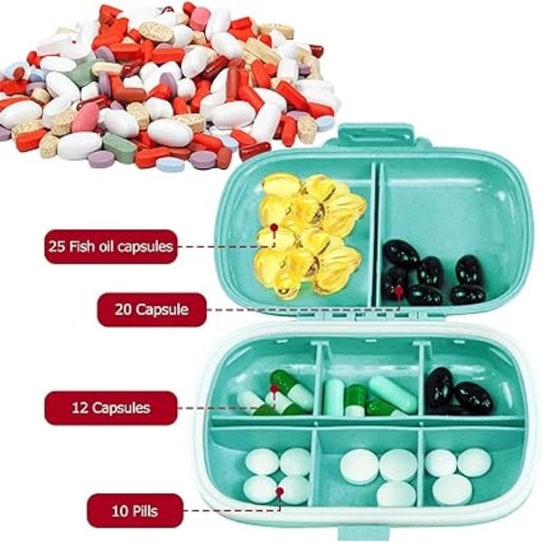 1 x Travel Pill Box, 8 Compartments, Portable Small Tablet Box for Purse, Medicines, Vitamins, Blue