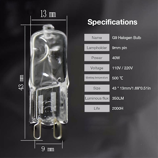 FW G9 Ugnslampa Hög Temperaturresistent Hållbar Halogenlampa Lampa För Kylskåp Ugnar Fläktar 40w