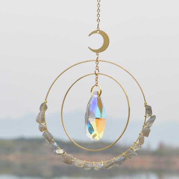 Moon Sun Catcher, Crystal Car Interiör & Exteriör Fönster Ornament, Gem Prism, Boho Decor
