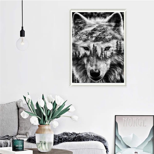 Jungle Wolf diamond painting , diamantkonstsats för vuxna och barn, komplett 5d diamantstygnskit, väggdekor för ädelstenskonst för vuxna -