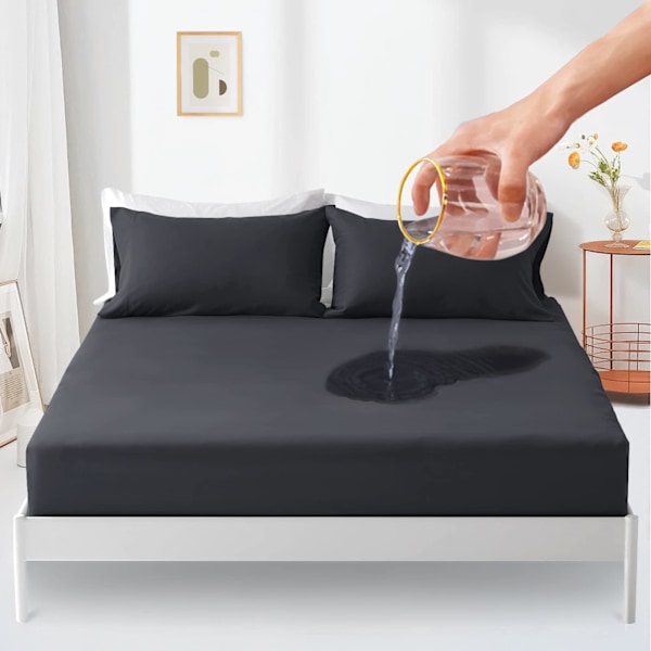 Waterproof mattress cover 90 x 200 cm - Breathable sheet - Protection against moisture - Anthracite gray