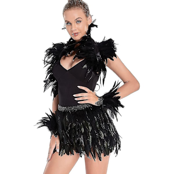 Gothic Sort Dame Cock Feather Shrug Wrap Kostume