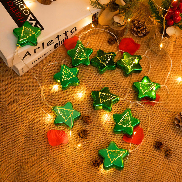 1 stk. LED julebelysning grøn pentagram form juletræ mønster dekorativ lyskæde julefest atmosfære lys