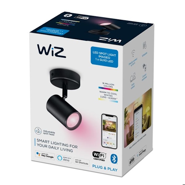 Anslutningsbar inbyggd spot - WiZ - IMAGEO - 1x5W - Svart - 350 Lm - A+ Svart