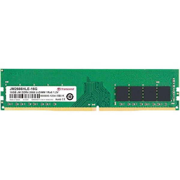 Transcend JetRAM DDR4 RAM - 16 Gt - 288-nastainen DIMM - 2666 MHz / PC4-21300 - CL19 - Ei-ECC